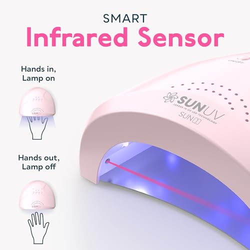 SUNUV LED Nail Lamp, UV Light Gloves for Gel Nails, Fingerless UPF 50+ Anti UV Gloves for Gel Lamp, Nails Dryer with Sensor 2 Timers SUNONE Pink