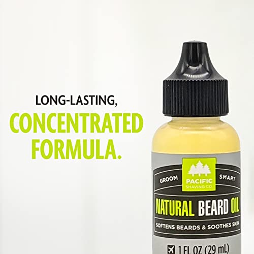 Pacific Shaving Company Natural Beard Oil - Beard Moisturizer & Conditioner for Men - Grooming Oil to Reduce Itchiness & Soothe Skin(1 Fl Oz)