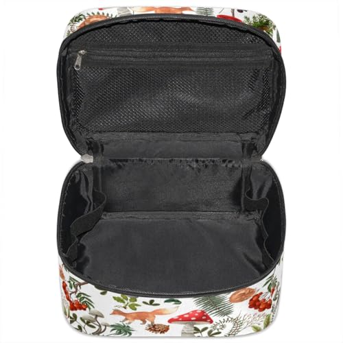 Makeup Travel Bag Organizer Toiletry Bag for Women Portable Cosmetic Storage Case with Handle, Large Capacity Lightweight Toiletries Brush Zipper Bag - Mushroom Fox