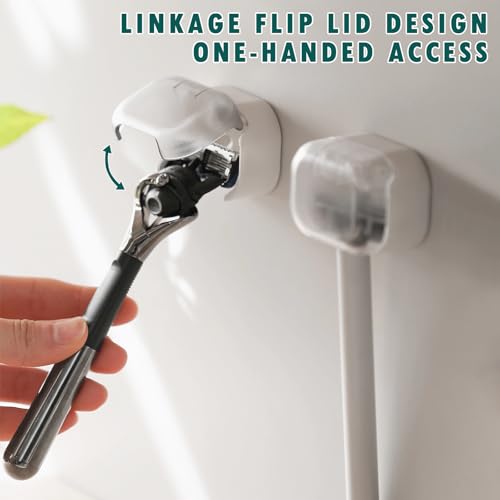 Razor Holder for Shower, 2 Pcs Plastic Razor Holders with Cover for Shower Wall, Waterproof Shaver Holder for Shower, Self Adhesive Waterproof Razor Rack for Bathroom, Wall Mounted Razor Holder