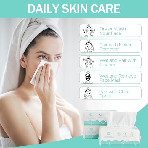 Tahoe Trails Disposable Face Towel, Soft Dry Wipe, Lint Free, Dry Wet Use for Sensitive Skin, 80Count Cotton Facial Tissue, Makeup Removing, Surface Cleaning 5.91 * 7.87inch, 80