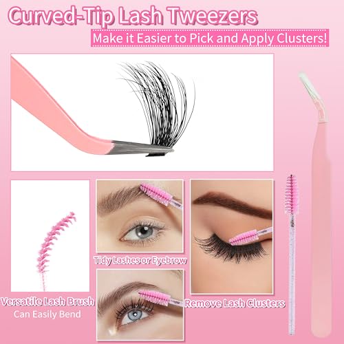 Lash Extension Kit 320pcs Volume Lash Clusters 10-20mm Eyelash Extension Kit 50D DIY Lash Extension Kit Individual Lashes with Lash Bond and Seal, Remover, Lash Tweezers and Lash Brushes