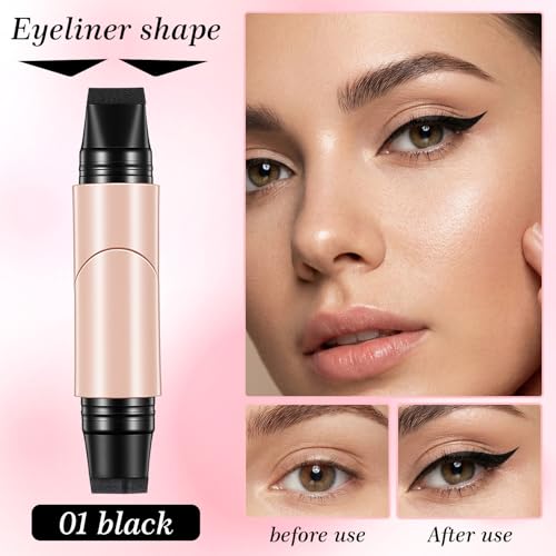 2PCS Gel Eyeliner Pencil Set Foldable Eyeliner Stamp Waterproof Eyeliners Tool for Beginners Innovative Design Eye Liner (Black & Brown)