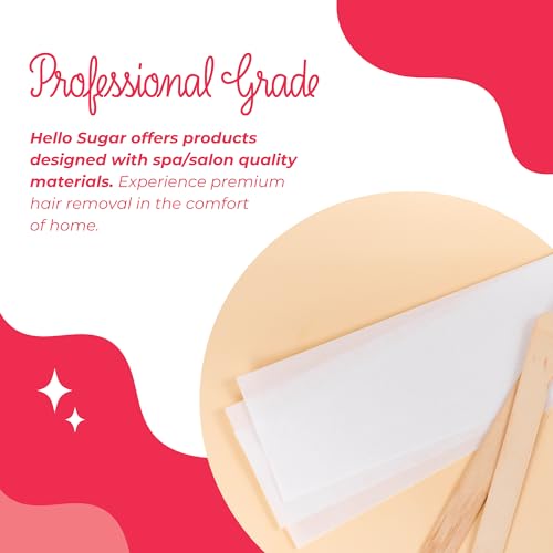 200 Count - Hello Sugar Professional Grade Wax Strips (3" x 7") | Non Woven Spunlace Body & Facial Strips for Hair Removal | Salon Quality & Lint-Free