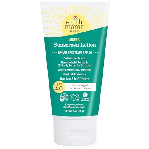 Earth Mama Baby Mineral Sunscreen Lotion SPF 40 | Non-Nano Zinc, Natural Water Resistant Sun Cream for Babies, Kids & Adults, 3-Ounce