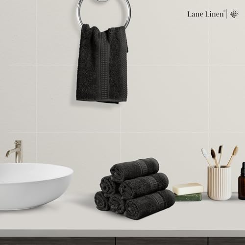 Black Hand Towels for Bathroom - 6 Pack (16"x28"), 100% Ringspun Cotton Hand & Face Towel - Soft, Prevent Fraying, Fade and Shrink Resistant - Daily Use Gym Towels for Men & Family Bathroom Hand Towel