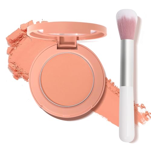 Peach Orange Powder Blush for Cheeks with Brush, Natural Blendable Matte Blush Palette For Face Blushes, Silky Lightweight Texture for Women Face Makeup Rubores de Maquillaje, 03#