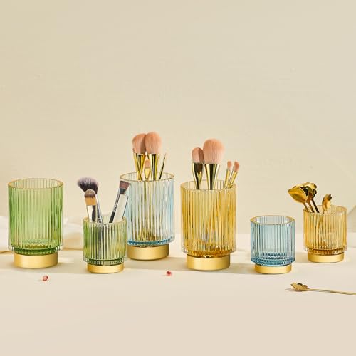 Makeup Brush Holder Organizer,Toothbrush Holders,Desk Pen Pencil Holder,Multifunctional Vintage Glass Brush Cup£¨S+L/White/A3-4-US£©