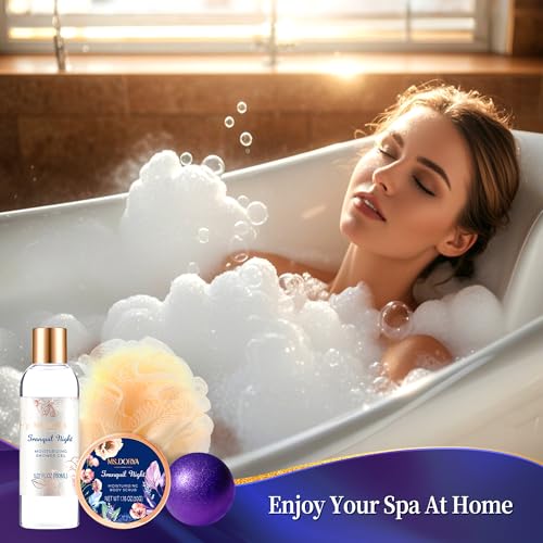 Valentines Day Gifts for Her - Spa Bath Gift Set with Body Lotion, Shower Gel, Hand Cream & Body Scrub - Lavender Chamomile Scent Self Care Gifts for Women Mom Wife Girlfriend - Relaxing Home Spa Kit