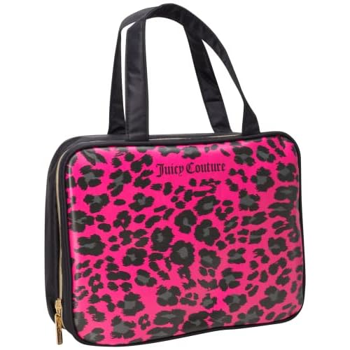 Juicy Couture Hot Pink Black Makeup Bag Cosmetics Organizer Travel Essentials Weekender Leopard Print