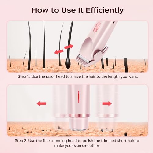 Dual Head Bikini Trimmer for Women, IPX7 Waterproof Wet & Dry Use, Electric Bikini Shaver and Epilator 2-in-1 Electric Razors for Women Bikini Underarm Body Leg Arm Face Intimate Areas,Pink