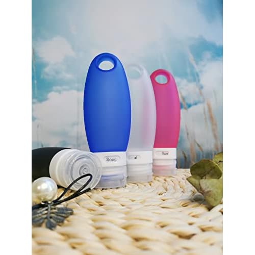 Portable Silicone Squeezable Bottles Refillable Cosmetic Gym Containers Travel TSA Approved Tube Set with Shower Lanyard for Shampoo Lotion