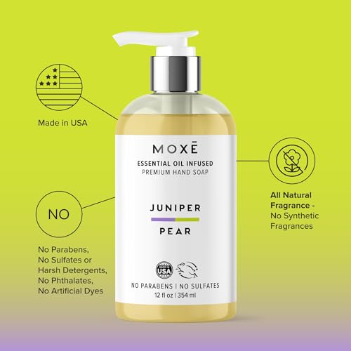MOX? All Natural Hand Soap 4-Pack ? Jasmine Orange, Vanilla Honey, Juniper Pear & Unscented ? Organic Plant-Based Formula, Essential Oils, Biodegradable, Vegan, Sulfate-Free ? 4 x 12 oz