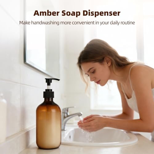 15 Pcs Amber Soap Dispenser - 16.9 oz Empty Plastic Pump Bottles, Refillable Shampoo Dispenser, Reusable Containers for Lotion, Body Wash & Dish Soap, Ideal for Bathroom, Kitchen & Travel Use