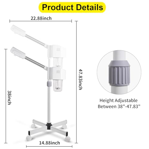 Stand Professional Ozone Facial Steamer with Touch Control, Detachable, Adjustable Height & Rolling Base, 360¡Æ Rotatable Nozzle, Hot Mist Function, Use for Home, Salon SPA
