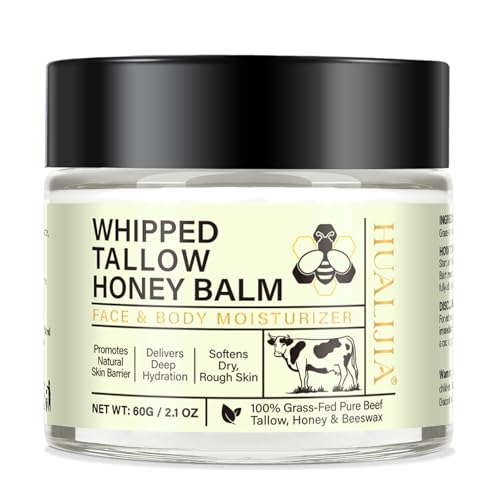 Beef Tallow for Skin, Organic Tallow and Honey Balm, Tallow Face Moisturizer, Grass Fed Whipped Beef Tallow with Honey Beeswax - Deeply Hydrates and Moisturizes Face Body, Unscent, No Greasy