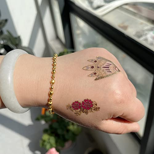 Aresvns Metallic Temporary Tattoo Butterfly, 8 Sheets Gold Silver Fake Tattoo for Women,Flash Jewelry Gold Boho Tattoos Waterproof and Long Lasting Accessories for Summer Night Party,Pool Party