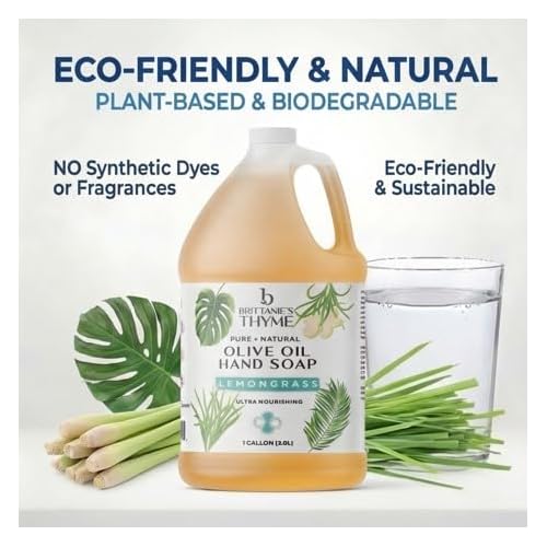 Brittanie¡¯s Pure Castile Soap ? Lemongrass, 1 Gallon (128 oz) | Natural Multi-Purpose Cleaner & Body Wash | Concentrated, Biodegradable, Eco-Friendly Soap for Hands, Face, Laundry & Household Cleaning