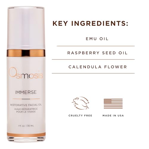 OSMOSIS IMMERSE Restorative Hydrating Facial Oil with Emu and Raspberry Seed Oil, and Calendula Flower, 1 fl oz