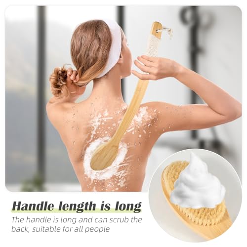 ????Bath Body Brush Shower, 22" Super Long Curved Bamboo Handle Antiskid Back Body Scrubber Wet/Dry Brushing, Moderately Soft Natural Bristle Body Brush for Showering