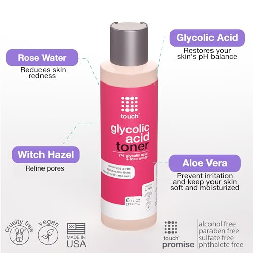 7% Glycolic Acid Toner with Rose Water, Witch Hazel, and Aloe Vera Gel ? Alcohol & Oil Free Exfoliating AHA Face Toner ? Improves Wrinkles, Dullness, Pores, Skin Tone & Texture, 6 oz.