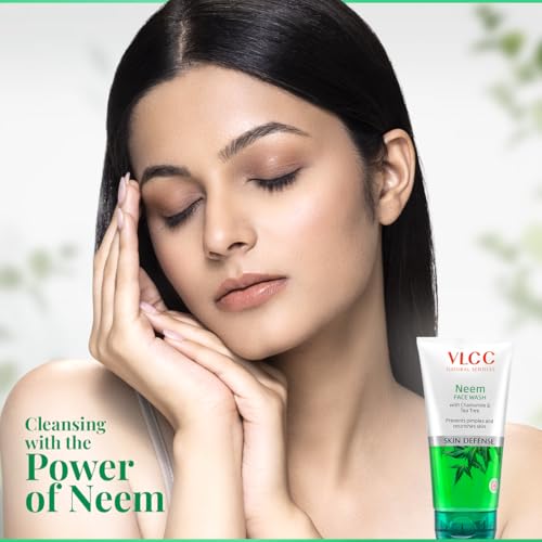 VLCC Neem Face Wash with Chamomile & Tea Tree | Anti-Acne Facial Cleanser with Soothing Properties | 5.07 Fl Oz/150 ml (Pack of 2)