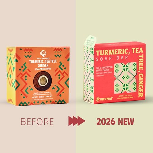 Turmeric Tea Tree Ginger Body Soap Bar 4.2 oz - Exfoliating Detox Cleanse for Back & Chest - Refreshing Lather - Cold Process Handmade (Pack of 1)