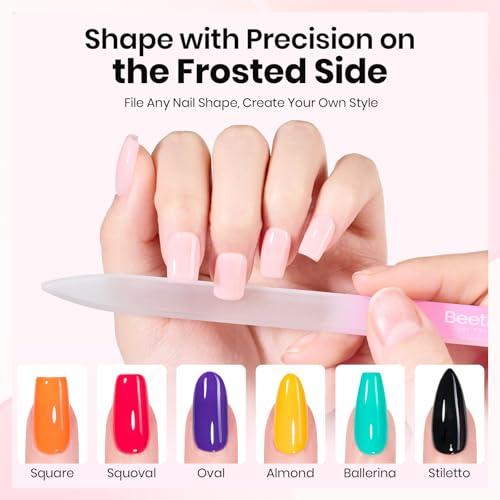 Beetles Glass Nail File for Natural Nails 3 Pack ? Double-Sided Crystal Nail Files with Case Etched Gentle Nails Care for Shaping & Polishing Manicure, Washable Reusable Glass Fingernail Files