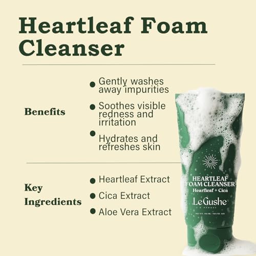 LE GUSHE Heartleaf Foam Face Wash - Gentle Facial Cleanser for Deep Cleansing - With Cica & Hyaluronic Acid - Soothing Face Wash for Women - Inspired by Korean Skin Care (150 ml/5.07 fl oz)