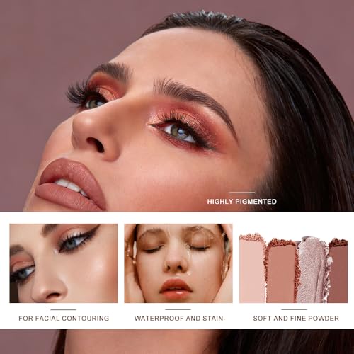 Baked Face & Eye Palette All in One, Highlighter Blush Contour & Eyeshadow, Silky Smooth Blendable Powder, Natural Low Saturation Shades, Waterproof Long-Lasting Makeup Palette for Daily Use-C01