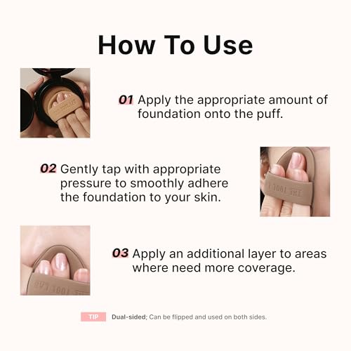 THE TOOL LAB Long-lasting Glow Tension Puff 4P Set, Rubycell Cushion Foundation Puffs for Moisturizing Coverage, Liquid Foundation Makeup Sponges, Korean Makeup (4P, 2.1 inch, Round)