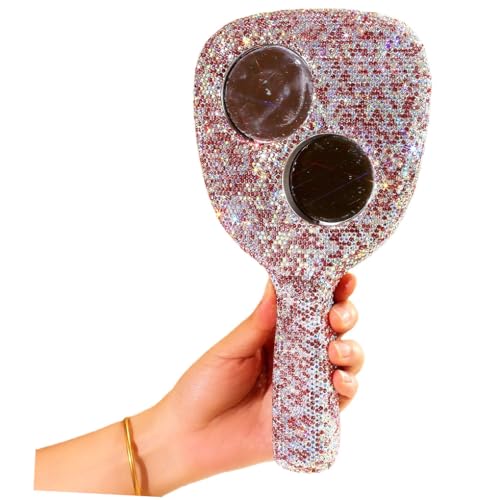 Bling Bling Handheld Mirror - HD Portable Compact Makeup Mirror with Rhinestone Accents - Luxury Desktop Cosmetic Mirror Gift (Pink)