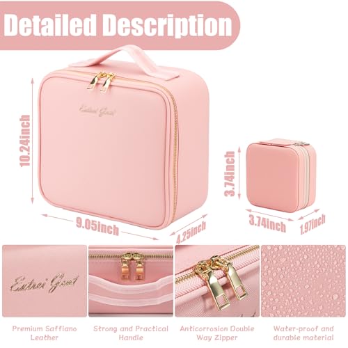 Makeup Travel Train Case with Mirror LED Light 3 Adjustable Brightness Cosmetic Bag Portable Storage Adjustable Partition Waterproof Makeup Brushes Makeup Jewelry Gift for Women