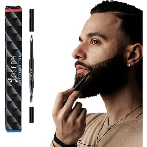 Beard Pencil - Dual-Ended Beard Filler for Men to Define & Fill Uneven Areas, Natural-Looking Barber Pencil with Spoolie Brush, Waterproof & Long-Lasting (Black)
