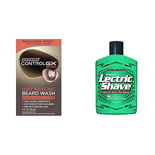 Just for Men Control GX Grey Reducing Beard Shampoo for Mustache & Beard with Williams Lectric Shave, Electric Razor Pre-Shave for Men, Green Tea Complex, Reduces Shaving Irritation