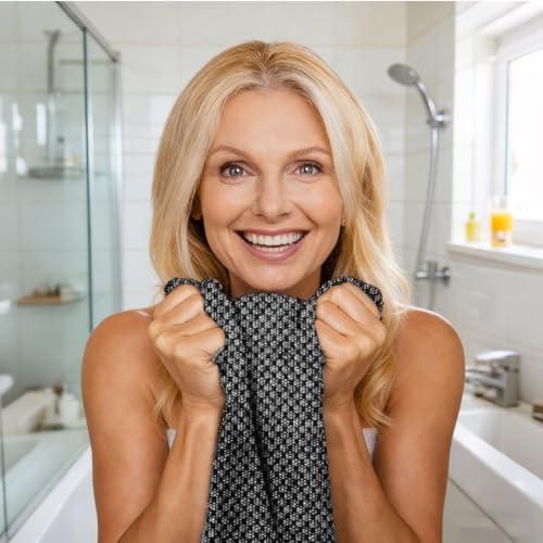 Blissal Exfoliating Shower Towel 47", Premium Scrub Wash Cloth for Body Face, Blissal exfoliating Towels-Body Scrubber with 2 Sides for All Skin Types (Black)