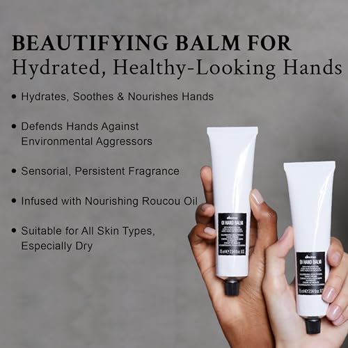 Davines OI Hand Balm, Nourishing Anti-Aging Hand Cream for All Skin Types - Protects Hands from Environmental Damage with Antioxidant Roucou Oil - Lightweight & Fast Absorbing Hydration, 2.54 Fl Oz