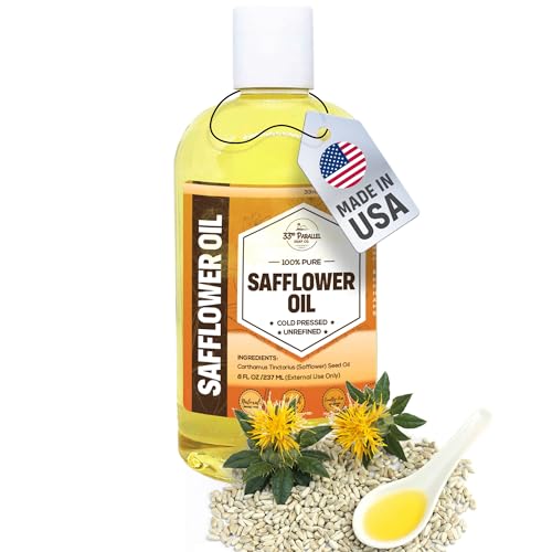 ORGANIC SAFFLOWER OIL (8 oz) Premium Cold Pressed Unrefined High Oleic 100% Pure Safflower Oil for Skin, Face, Hair, Soap Making | Carrier for Essential Oils | Available in Bulk | 8 FL OZ