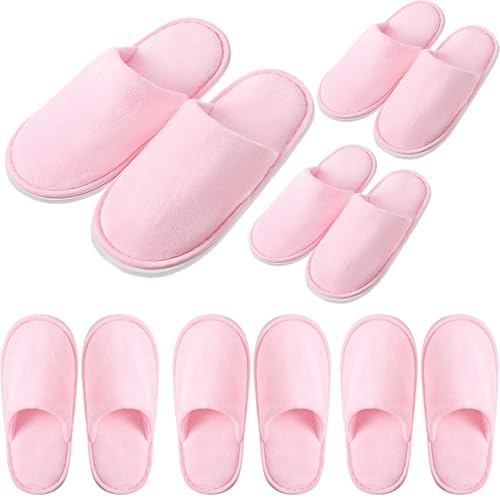 6 Pairs Kids Disposable Slippers Non Slip Closed Toe Spa Slippers Comfortable House Spa Indoor Outdoor for 4-12 Years Old Boys Girls Party Hotel Travel(Pink,M)