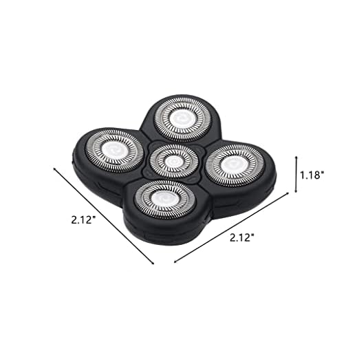 Men Electric Shavers Replacement Heads 5 in 1 Razor Replaceable Alternate Floating Washable Blade Trimmers Head (Black-2pcs)