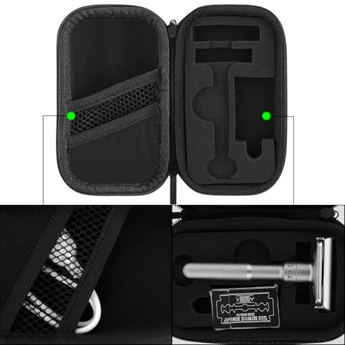 Linkidea Hard Shell Travel Case with Shaving Kit Storage for Short/Long Handled Razor Blades and Attachments - Compatible with Double Edge Safety Razors