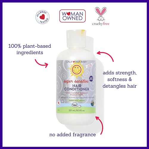 California Baby Super Sensitive Hair Conditioner | 100% Plant-Based | Fragrance Free Conditioner | Rinse-out or Leave in Conditioner | 251 mL / 8.5 oz