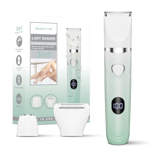 Bikini Trimmer for Women, 3-in-1 Electric Razors for Silk Skin, Wet/Dry Body Hair Shaver for Face Nose Eyebrow Arms Armpit Legs Pubic Area, Painless, IPX7 Waterproof, Ceramic Blade