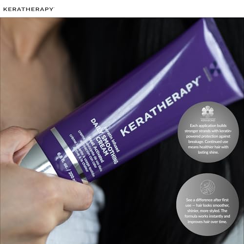 KERATHERAPY Daily Smoothing Cream, 6.8 fl. oz., 200 ml - Keratin Infused Smoothing Cream for Blowouts with Collagen, Jojoba Oil, Wheat & Argan Oil