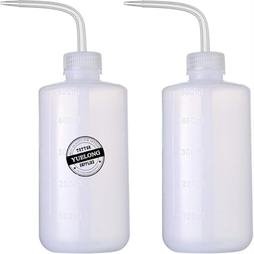 Yuelong Tattoo Wash Bottle with Bottle Bags Kit 2Pcs 500ml Squeeze Washing Bottle and 250pcs Tattoo Squeeze Bottle Bags Water Squirt Bottle with Scale Labels for Medical Label Tattoo Supplies
