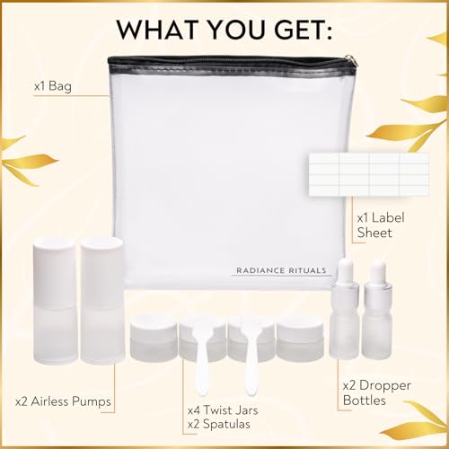11 Piece Travel Skincare Containers Set - TSA Approved Toiletry Bag & Travel Size Toiletries Bottles - Airless Pump, Dropper Bottles & Travel Size Containers for Serums, Moisturizers, & Oils