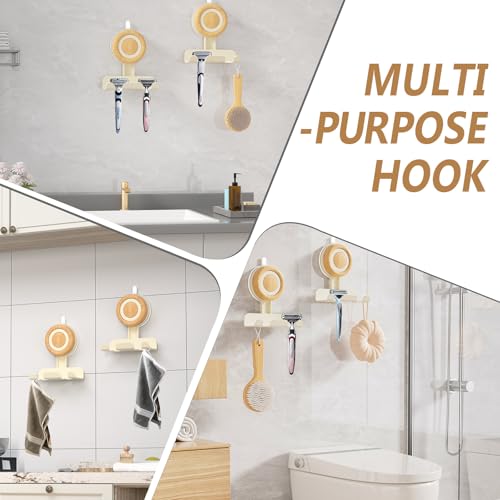 Razor Holder for Shower 2 Pack, Suction Cup Shaver Holder for Wall, Removable&Reusable Suction Cup Hooks for Bathroom, Damage-Free Suction Shower Hooks, Wall Mounted Razor Stand, Beige