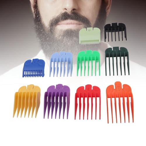Hair Clipper Guards Set, 10 Sizes Clipper Combs Guides from 1/16 to 1 Inch, Professional Colorful Coded Trimmer Guards ABS Hair Cutting Tools Compatible with Most Clippers