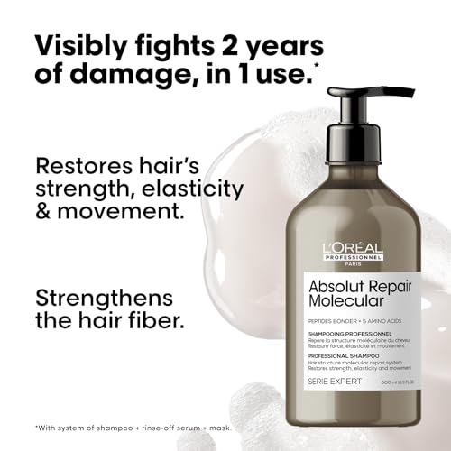 L'Or?al Professionnel Paris Absolut Repair Molecular Shampoo - Repairs Damage & Restores Strength For All Damaged Hair, With Peptide Bonder & Amino Acids, Sulfate-Free