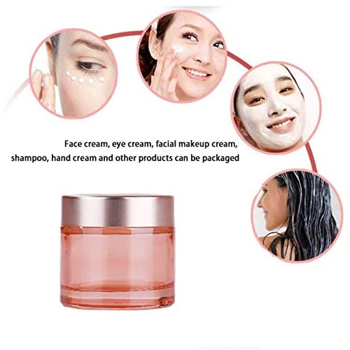 Sxminer 6 Pack 2 oz Pink Glass Jars Glass Empty Cream Jar Bottles with Rose Gold Lids 60ml Refillable Cosmetic Containers Travel Jar Empty Sample Jar Makeup Jar Pot for Cream Lotion Lip Balm Eyeshadow